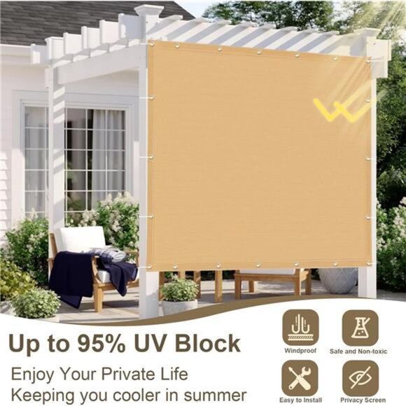 3/4/6/8/10/12/20FT Sun Shade Cloth with Grommets Shade Cover 95% UV Protection - Picture 2 of 6